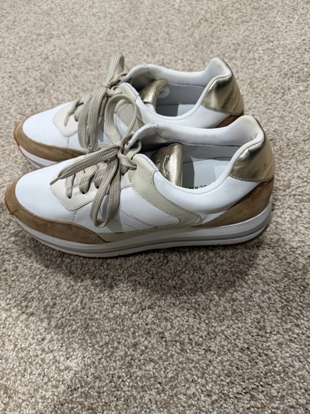 Voile Blanche Maran White and Tan Women’s Casual Lace-Up platform Sneakers